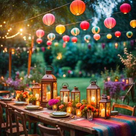 Garden party aesthetic Garden Party Lanterns, Backyard Wedding Buffet Ideas, Backyard Party Aesthetic, Adults Party Themes, Garden Bbq Party, Summer Garden Party Decorations, Courtyard Party, Garden Party Aesthetic, Indian Buffet