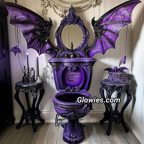 Gothic Toilet, Dragon Furniture, Gothic Bathroom Ideas, Skull Furniture, Dark Nursery, Monique Lula, Gothic Bathroom, Gothic Dragon, Bathroom Decor Themes