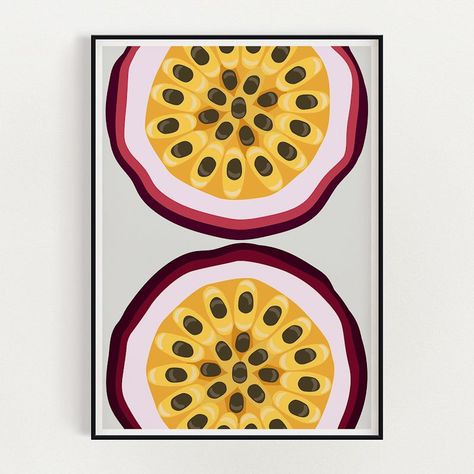 Passion Fruit Painting, Passionfruit Illustration, Fruit Art Print, Apartment Art, Japanese Sake, Watercolour Inspiration, Fruit Illustration, Fruit Painting, Smartphone Wallpaper