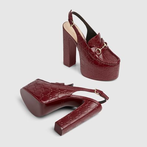 Loafer Slingback, Gucci Heels, Red Accessories, Platform Loafers, Platform High Heels, Slingbacks, Boot Bag, Platform Pumps, Shades Of Red