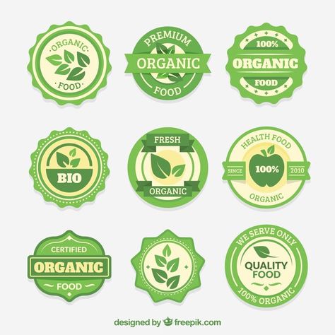 Pack of nine round organic food stickers | Free Vector #Freepik #freevector #food #label #design #leaf Healthy Food Instagram, Organic Food Logo, Food Business Card, Food Banner, Food Street, Logo Idea, Food Stickers, Organic Food, Logo Food