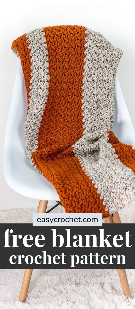 Fall Pumpkin Blanket Crochet Pattern via @easycrochetcom Fall Crochet Blanket, Blankets For Men, Easy Crochet Baby Blanket Free Pattern, Chevron Crochet Blanket Pattern, Free Crochet Blanket Patterns, Orange Blanket, Crochet Throws, Striped Crochet Blanket, Crochet Baby Blanket Free Pattern