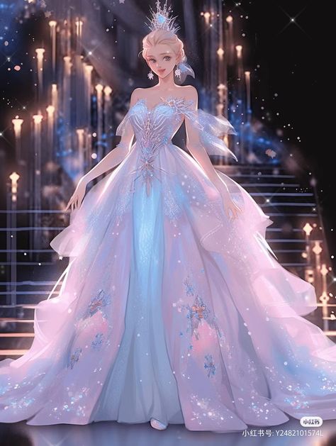 Pink And Blue Wedding Dress, Light Blue Mermaid Dress, Princess Dress Drawing, Masquerade Gown, Pink And Blue Dress, Blue Dress Outfits, Clothes Illustration, Digital Dress, Dress Illustration