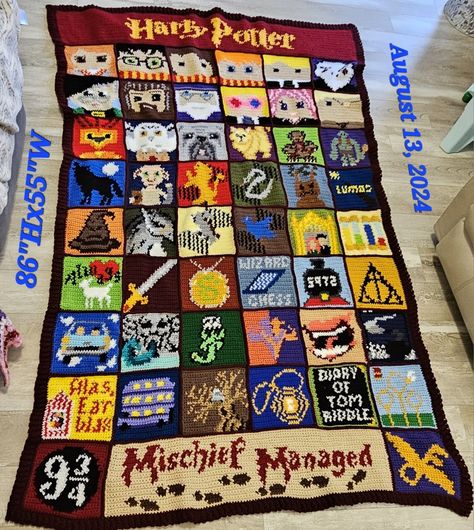 Harry Potter Grid Pattern, Harry Potter Tapestry Crochet, Crochet Harry Potter Blanket, Harry Potter Graphgan, Harry Potter Crochet Blanket, Pixel Art Harry Potter, Granny Square Afghans, Crochet Harry Potter, Harry Potter Blanket