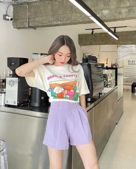 Thai Outfits Casual, Pink Outfit Women, Pastel Fits, Thai Outfits, Korean Summer, Outfit Primavera, Girl Fits, Shorts Pants, Outfit Women