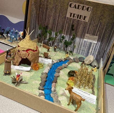 Native American Diorama, Shoebox Diorama, Creek Tribe, American History Projects, Indian Project, Native American Projects, Native American Village, Cat School, Native American Studies