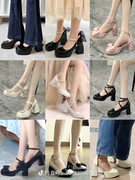 Korean Heels Outfit, Korean Shoes Aesthetic, Korean Footwear, Korean Heels, Elegant Shoes Heels, Korean Shoes, Adidas Outfit Shoes, Women Slippers Fashion, Goth Shoes