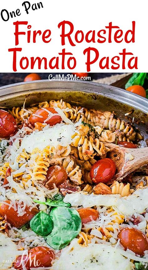 One Pan Spinach Cheese and Fire Roasted Tomato Pasta is just plain good eatin'! Pasta and cheese, the epitome of comfort food. #pasta #noodles #spinach #tomatoes Fire Roasted Tomato Pasta, Healthy Homemade Pizza, Pasta And Cheese, Roasted Tomato Pasta, Pasta Fagioli Recipe, Baking Recipes Healthy, Mushroom Recipes Pasta, Spinach Cheese, Fresh Tomato Recipes