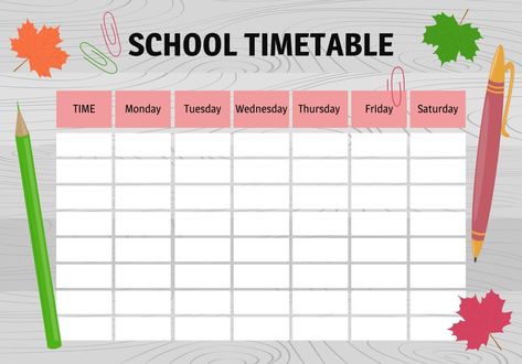 School timetable. Design of planner on wooden table. Weekly schedule Schedule Design School, School Timetable Design Aesthetic, School Timetable Design, Time Table Planner, School Time Table, Timetable Design, Study Planner Free, Class Timetable, Welcome To Class