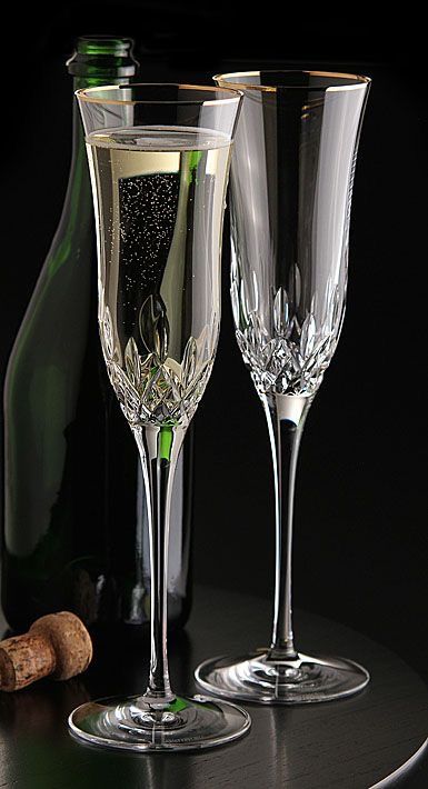 Gold Champagne Flutes, Waterford Crystal Lismore, Waterford Lismore, Wedding Wine Glasses, Wedding Champagne Glasses, Decorated Wine Glasses, Crystal Stemware, Luxury Dinnerware, Crystal Champagne