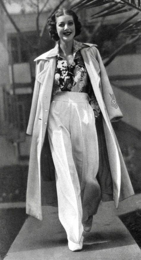 classy outfit vintage 1940s glamour hollywood 30s Outfits Vintage 1930s Fashion, 1930s Trousers, 30s Fashion 1930s, 1937 Fashion, 30’s Fashion, 1930s Fashion Women, Loretta Young, 30s Fashion, Vintage Trousers