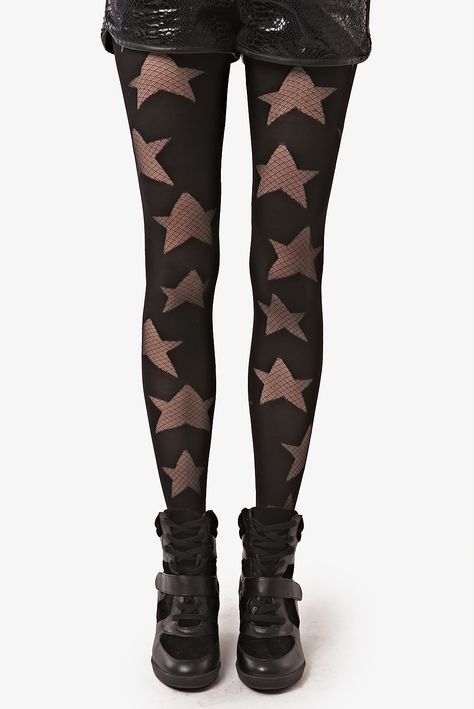 Star tights #Fashion Tights With Designs, Scene Tights, Star Fishnets, Emo Tights, Goth Tights, Star Clothes, Star Tights, Funky Tights, Cool Tights