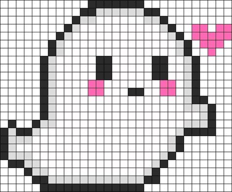 Halloween ghost cross stitch. Ghost Perler Beads Pattern, 29 X 29 Pixel Art, Ghost Perler Bead Patterns, Perler Bead Ghost, Ghost Perler Beads, Kawaii Perler Bead Patterns, Kawaii Perler, Pixel Art Halloween, Grille Pixel Art