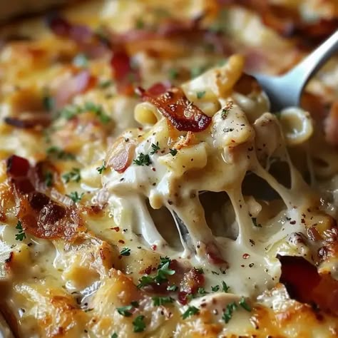 Chicken Bacon Ranch Casserole - recipes Chicken Bacon Pasta Casserole, Cheddar Bacon Ranch Chicken Alfredo Pasta, Nice Dinner Recipes Main Dishes, Chicken Ranch Casserole Recipes, Chicken Bacon Ranch Casserole Recipes, Ideas For Rotisserie Chicken Dinners, Bacon And Chicken Recipes, Chicken Bacon Ranch Tortellini, Potluck Casserole Recipes