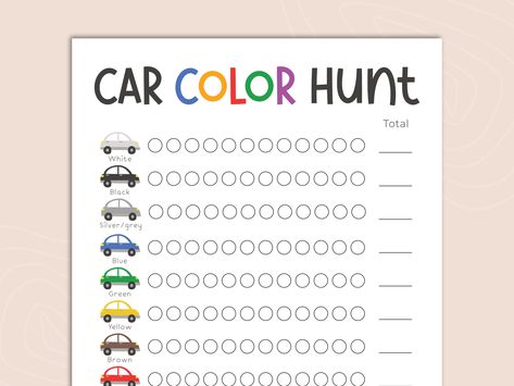 "Make road trips an engaging and educational experience for your little ones with our Car Color Hunt Game! Designed to keep kids entertained while promoting color recognition and counting skills, this interactive travel activity is perfect for family adventures. DIGITAL DOWNLOAD This is an INSTANT DIGITAL DOWNLOAD, no physical product will be sent.  Files will be available once payment has been confirmed.   ♥Downloading Instructions Once your payment has been confirmed by Etsy your digital files will be available for download. Etsy will also send you a download notification to your Etsy registered email. Otherwise, go to \"Your Account\" in the top of the right corner, then \"Purchases and Reviews\" to download your files. ♥ Printing Instructions Files are PDF, Adobe Acrobat Reader is requ Car Activity For Kids, Things To Do In The Car On A Road Trip, Kid Road Trip Activities, Cars Printable, Fun Road Trip Games, Road Trip Scavenger Hunt, Color Hunt, Road Trip Printables, Car Activities