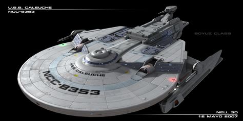 USS Caleuche (NCC-8353) is a 23rd century Federation Soyuz-class starship operated by Starfleet. It is a variation of the Miranda-class (USS Reliant NCC-1864) starship. (google.image) 8.17 Scotty Star Trek, Star Fleet, Starfleet Ships, Star Trek Beyond, Star Trek Images, Star Trek Art, Star Wars Vehicles, Star Trek Cosplay, Star Trek Starships