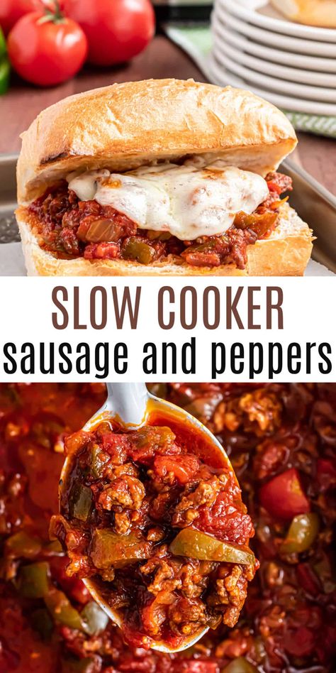 Slow Cooker Sausage And Peppers, Sausage And Peppers Recipe, French Rolls, Slow Cooker Sausage, French Roll, Popular Dinner Recipes, Slow Cooked Meat, Sausage Dishes, Shugary Sweets