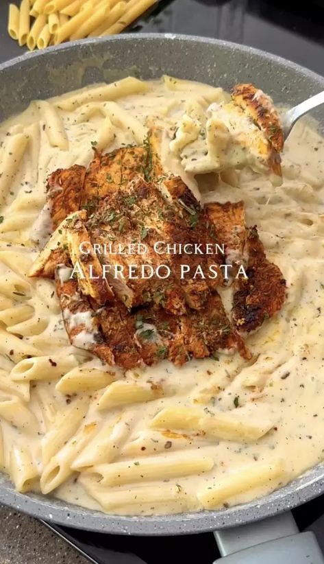 Grilled Chicken Alfredo Pasta Recipe | The Feedfeed Grilled Chicken Alfredo Pasta, Grilled Chicken Alfredo, Resep Pasta, Pasta Recipes Alfredo, Chicken Alfredo Pasta, Dried Parsley, Full Recipes, Pasta Fatta In Casa, Tasty Recipes Videos