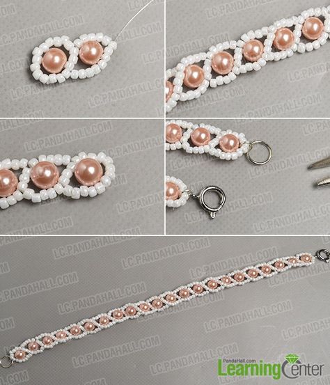 How Do You Make a Fresh Pink Pearl Beads Bracelet with White Seed Beads- Pandahall.com Projek Mengait, Bracelets With Beads, Seed Bead Tutorials, Seed Bead Bracelets Tutorials, Pearl Bracelet Jewelry, Bead Tutorials, Motifs Perler, Beaded Bracelets Tutorial, Beaded Jewelry Tutorials