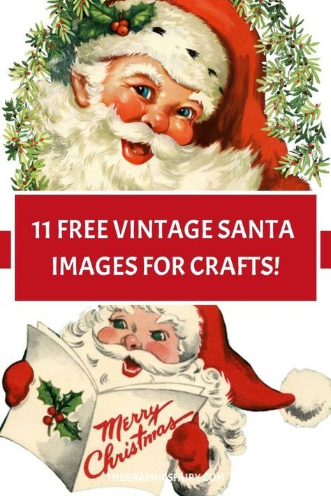 Get these free Vintage Santa Images for your handmade cards, holiday crafts, and DIY Christmas projects. These retro Santa Claus pictures will bring a wonderful nostalgic touch to your creations! Graphics Fairy. Free Digital Downloads, Vintage Santa Decor, Santa Claus Crafts Diy, Free Vintage Printables Public Domain, Vintage Winter Illustration, Christmas Tags Ideas, Vintage Santa Images, Christmas Prints Free, Retro Christmas Images