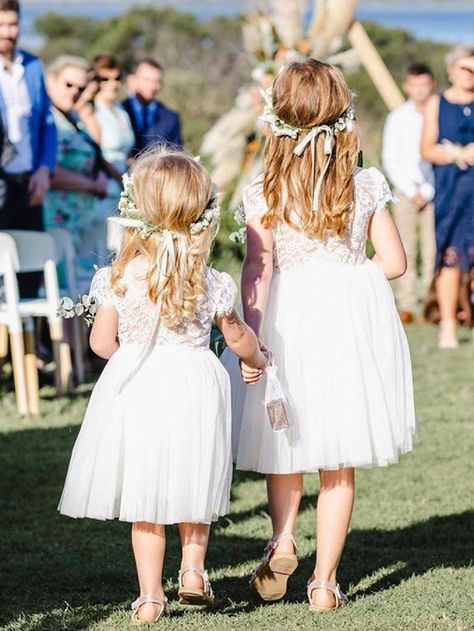 Young Girl Vintage Floral Lace Short Sleeve Tulle Knee Short Flower Girl Dress White     Plain A Line   Young Girls Clothing, size features are:Bust: ,Length: ,Sleeve Length: Fairy Flower Girl Dress, Flower Girls Ideas, Flower Girl Dresses White, Toddler Flower Girl, Flower Girls Dresses, White Flowy Dress, Toddler Flower Girls, Floral Lace Shorts, Sage Wedding