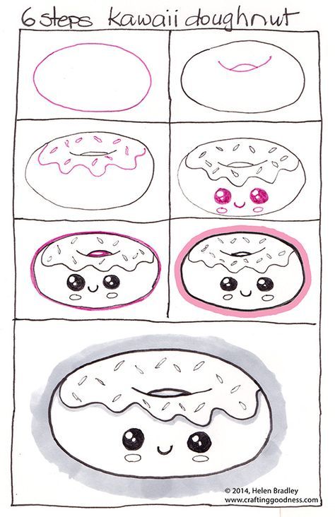 Trin For Trin Tegning, Kawaii Donut, Easy Drawing Steps, Drawing Step By Step, Drawing Eyes, Drawing Hair, Drawing Step, Kawaii Style, Kawaii Doodles