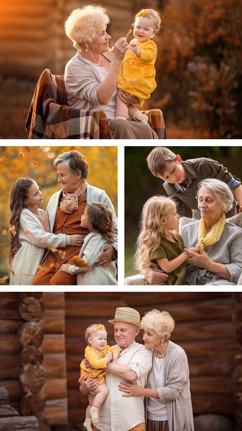 Family Portrait With Grandmother, Great Grandma Photoshoot, Family Photoshoot With Grandma, Outdoor Family Photos With Grandparents, Family Photo With Grandma, Grandma Grandkids Photoshoot, Grandparents With Grandkids Photo Ideas, Grandma And Grandchildren Photoshoot, Fall Family Photos With Grandparents