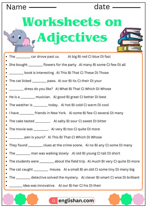 Adjectives Worksheets Adjectives Worksheet 2nd Grade, Worksheets On Adjectives, Adjectives To Describe People, Adjectives Grammar, Homophones Worksheets, Substitute Binder, Adjective Worksheet, English Worksheet, English Grammar Worksheets