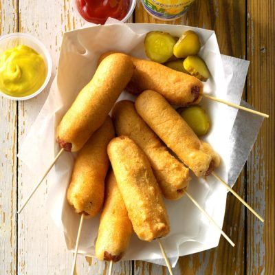 Fair-Favorite Corn Dogs Corn Dog Batter, Fluffy Cornbread, Homemade Corndogs, Corndog Recipe, Jiffy Mix, State Fair Food, Carnival Food, Muffin Mix, Kid Friendly Dinner