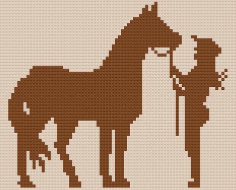 Easy two color afghan that works up quickly and sure to be loved by horse loversWhat you need for the Horse & Rider Silhouette afghan:• Red Heart Super Saver or any Worsted Weight #4: Cream 995yds and Brown 568yds• Hook = size 5mm or H Hook• Yarn Needle• Yarn BobbinsSize: 62” x 50”Ga Corner To Corner Crochet Pattern, Crochet Pattern Written, C2c Crochet Pattern, C2c Graph, Corner Crochet, Black And White Words, Corner To Corner Crochet, Crochet Horse, Graph Crochet