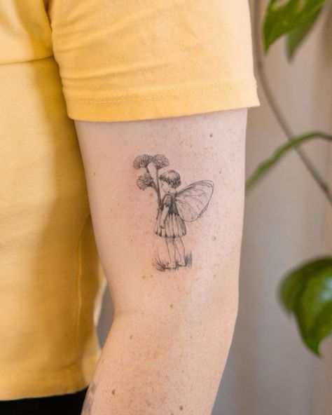 Cottagecore Tattoo, Whimsical Tattoos, Funky Tattoos, Self Love Tattoo, Fairy Tattoo Designs, Stylist Tattoos, Fairy Tattoo, 1 Tattoo, Dainty Tattoos