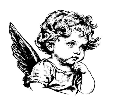 Cherub And Flowers Tattoo, Drawing An Angel, Baby Cherub Tattoo, Baby Angel Drawing, Angel Baby Painting, Cherub Drawing, Cherubim Angels Tattoo, Cherub Angel Tattoo, Cupid Drawing