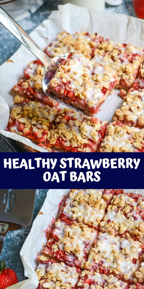 Healthier strawberry oat bars allow you to enjoy delicious breakfast bars with less guilt. Bursting with strawberries, these chewy oatmeal bars are a sweet way to start or end the day. #healthybars #healthy #healthyrecipe #recipe Strawberry Oat Bars, Strawberry Granola Bars, Healthy Strawberry Recipes, Oat Bars Recipe, Oatmeal Bars Healthy, Strawberry Oatmeal Bars, Strawberry Bars, Oatmeal Breakfast Bars, Strawberry Breakfast