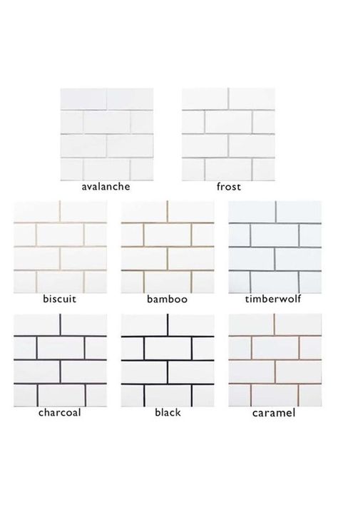 a guide to grout colors Kitchen Grout Color, White And Black Kitchen Cabinets, Grey Grout Bathroom, White Tiles Grey Grout, White Tiles Black Grout, White And Black Kitchen, White Subway Tiles Kitchen Backsplash, Backsplash Tile Ideas, Kitchen Grout