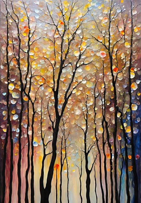 Sonia Lera Preston - The Luminous Forest Contemporary Tree Paintings, Sonia Lera Preston Painting, Light Through Trees Painting, Tree Impressionism, Sun Shining Through Trees Painting, Art Deco Artwork, Artsy Background, Bob Ross Paintings, Abstract Tree Painting