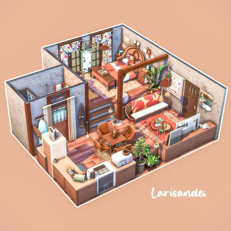 Floorplan Ideas The Sims 4, Sims 4 Floorplan Loft, Sims 4 Art Apartment, Sims 4 Houses Loft, Sims 4 One Room House, Aims 4 House Ideas, Sims 4 House Blueprints Floor Plans, Fun Sims 4 Builds, The Sims 4 Floorplan