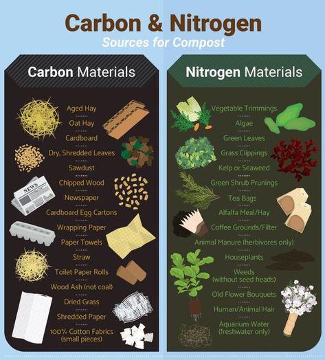 How to compost: sources for composing. Carbon and nitrogen Best Compost For Garden, Diy Outdoor Compost, Brown Compost Material, Diy Botanical Garden, Nitrogen For Plants Diy, Diy In Ground Compost Bin, Home Composting Bin Diy, Compost Diy Bin, Compost Garden Bed