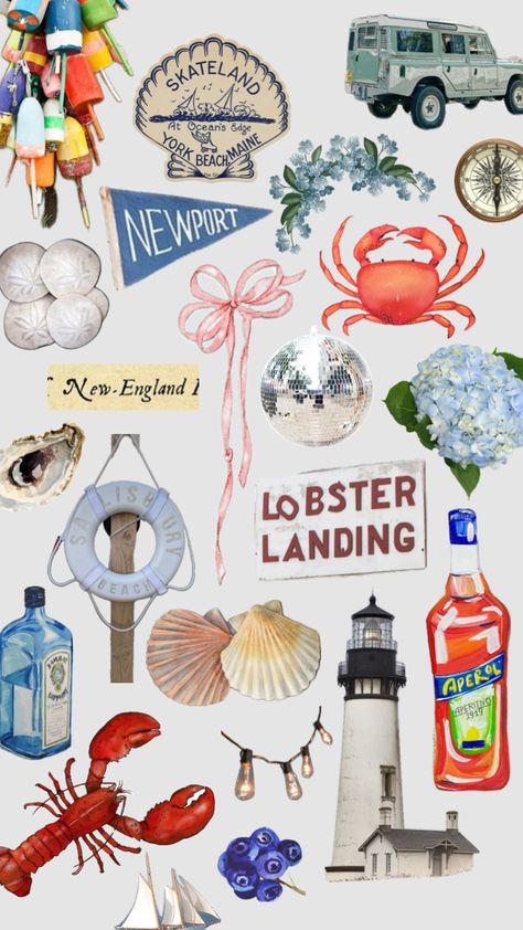 #mainesummer #newengland #newenglandsummer New England Illustration, New England Wallpaper, Summer In Maine Aesthetic, Martha's Vineyard Aesthetic, Newport Aesthetic, Maine Aesthetic, Vintage Road Trip, Cute Backgrounds For Iphone, Conversational Prints