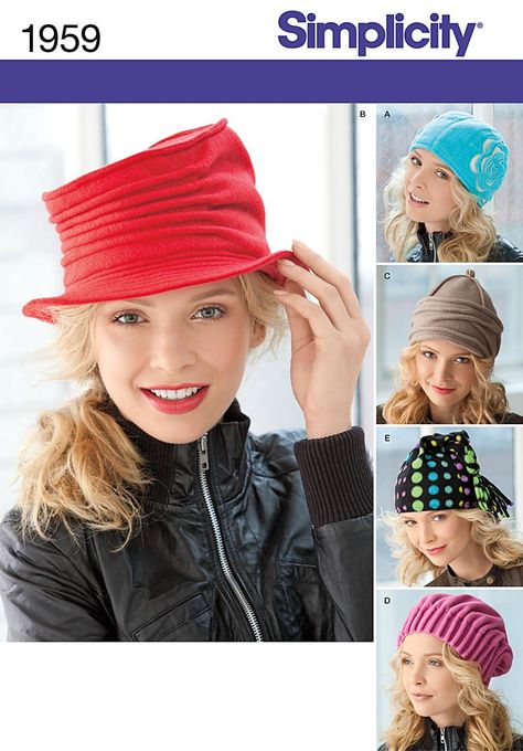 Hat Sewing, Fleece Hats, Hat Patterns To Sew, Trendy Hat, Fleece Hat, Slouch Beanie, Hat Patterns, Simplicity Sewing, Simplicity Sewing Patterns