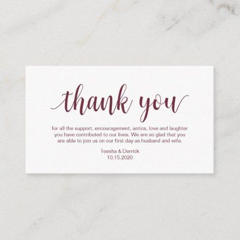 $0.30 | Wedding Thank you, Modern Burgundy Script Enclosure Card #enclosurecard #rusticscript #wedding #thankyou #thanks #loveandlaughter #husbandandwife #teeshaderrick #burgundy #customise Quotes For Wedding, Wishing Well Wedding, Wedding Invitation Inserts, Wedding Announcement Cards, Blue Font, Thank You Quotes, Wedding Enclosure Cards, Beautiful Wedding Invitations, You Quotes