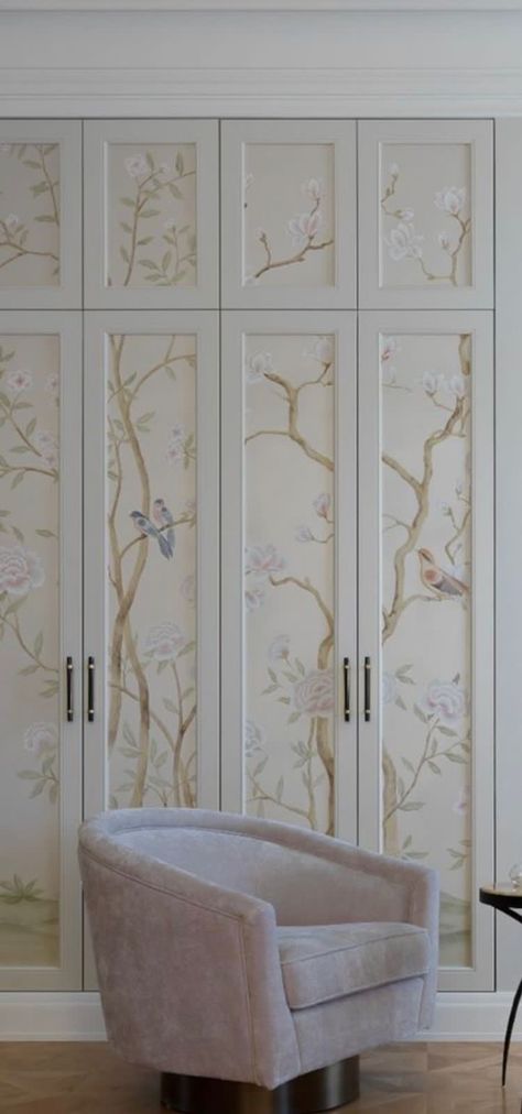 Wallpaper On Wardrobe Doors, Wallpaper Wardrobe Doors, Wallpaper Closet Doors, Cupboard Wallpaper, Wardrobe Wallpaper, Wallpaper Wardrobe, Wardrobe Door Designs, Closet Room, Wardrobe Design Bedroom