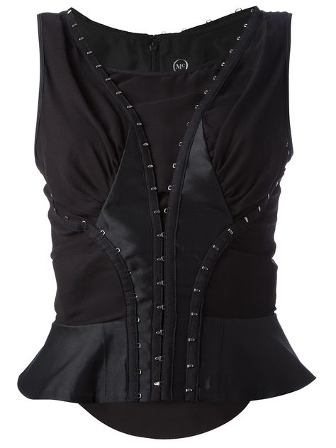 Mcq By Alexander Mcqueen Sleeveless Corset Top in Black Flare Shirts, Sleeveless Corset Top, Black Sleeveless Shirt, Black Silk Shirt, Silk Corset, Black Silk Top, Flare Shirt, Corset Shirt, Black Corset Top