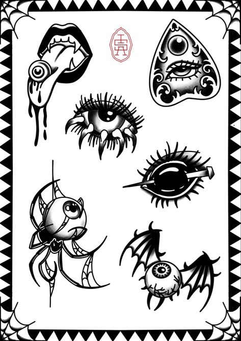 Halloween Tattoo Fillers, Gothic Patchwork Sleeve Tattoo, Goth Flash Sheet, Goth Tattoo Stencil, American Traditional Halloween Tattoo, Trad Flash Sheet, American Traditional Skull Tattoo, Traditional Halloween Tattoo Flash, American Traditional Tattoos Black And White