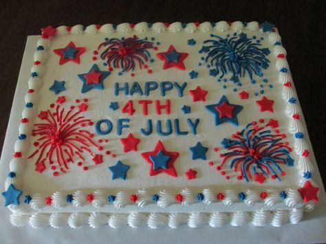 4th of July Cake with Fireworks Cake With Fireworks, 4th Of July Cake Decorating, Patriotic Cake Decorating, Fireworks Cake, Delish Cakes, Patriotic Cake, Fourth Of July Cakes, Make Birthday Cake, Birthday Sheet Cakes