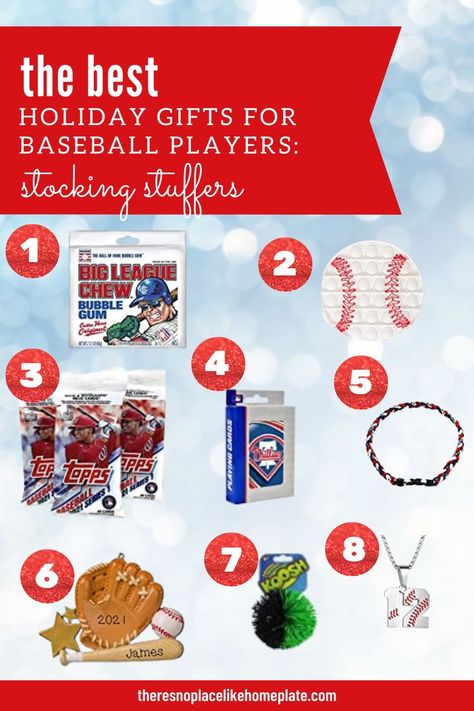 Christmas and holiday gift ideas and stocking stuffers for baseball players of all ages. #baseballgifts #baseballchristmas #whattogetabaseballplayerforchristmas #stocking stuffers #baseballstockingstuffers Baseball Stocking Stuffers, Baseball Christmas Tree, Shopping For Christmas, Baseball Christmas, Gifts For Baseball Players, Home Plate, There's No Place Like Home, Team Mom, Baseball Gifts