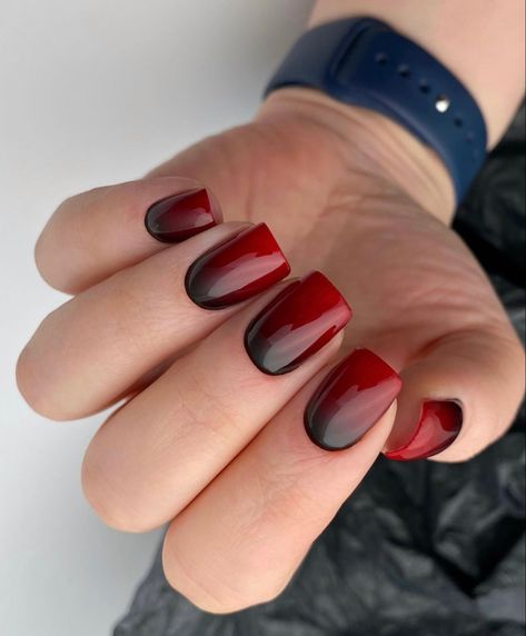 Black And Red French Tip, Black And Red Nail Ideas, Red Black Nails Designs, Black And Red French Tip Nails, Red Nails With Black, Black Nails Short, Red Black Nails, Black Ombre Nails, Red Nail Art Designs