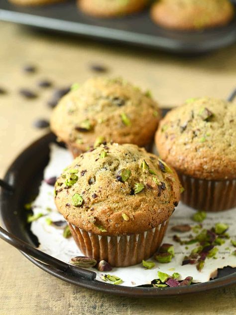 Pistachio Muffins with Chocolate Chips - Brunch & Batter Muffins With Chocolate Chips, Pistachio Muffins, Muffins With Chocolate, Butter Muffins, Cranberry Compote, Banana Toast, Pistachio Butter, Pistachio Cream, Pistachio Pudding