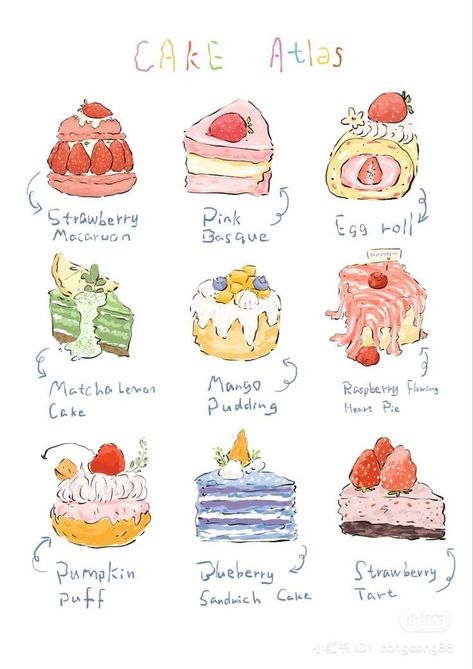 Cake Doodle Cute, Cake Drawing Watercolor, Cake Doodle Drawing, Cute Watercolor Ideas, Cake Drawing Aesthetic, Strawberry Cake Illustration, Watercolor Doodles Easy, Cake Doodle, Doodle Cake