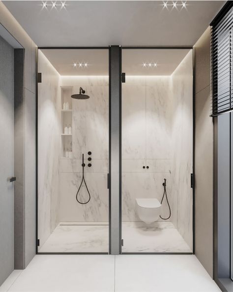 Modern Functional Villa on Behance Hotel Bathroom Design Luxury, Black Shower System, Hotel Style Bathroom, Hotel Bathroom Design, Bathroom Shower Faucets, Bathroom Design Layout, Casa Country, Washroom Design, Bathroom Design Decor