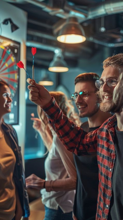 Dart Game Triumph: A group of friends enjoying a fun game of darts in a vibrant bar setting. #friends #darts #bar #fun #game #aiart #aiphoto #stockcake ⬇️ Download and 📝 Prompt 👉 https://ayr.app/l/vh3s Darts Game, Friends Enjoying, Bar Setting, A Group Of Friends, Music For You, Group Of Friends, Bar Set, Book Of Life, Fun Games